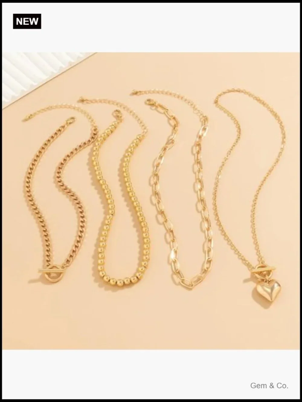 Layered Gold Heart Paperclip Necklace Set Chunky Trendy Party Jewelry